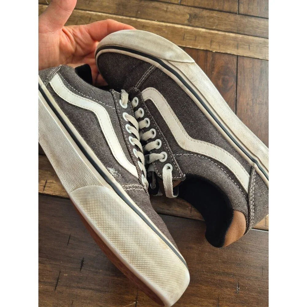 Vans Old Skool Brown & White Canvas Sneakers Mens Size 7 - Picture 3 of 5
